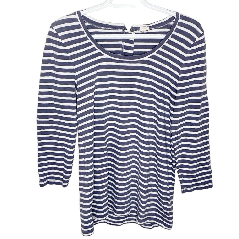 J Crew Factory striped cotton Crewneck long sleeve zip back t-shirt size XL